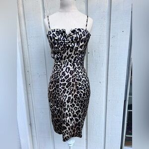 Vintage Cache Leopard Print Satin Slip Dress Bodycon Cheetah Animal Print